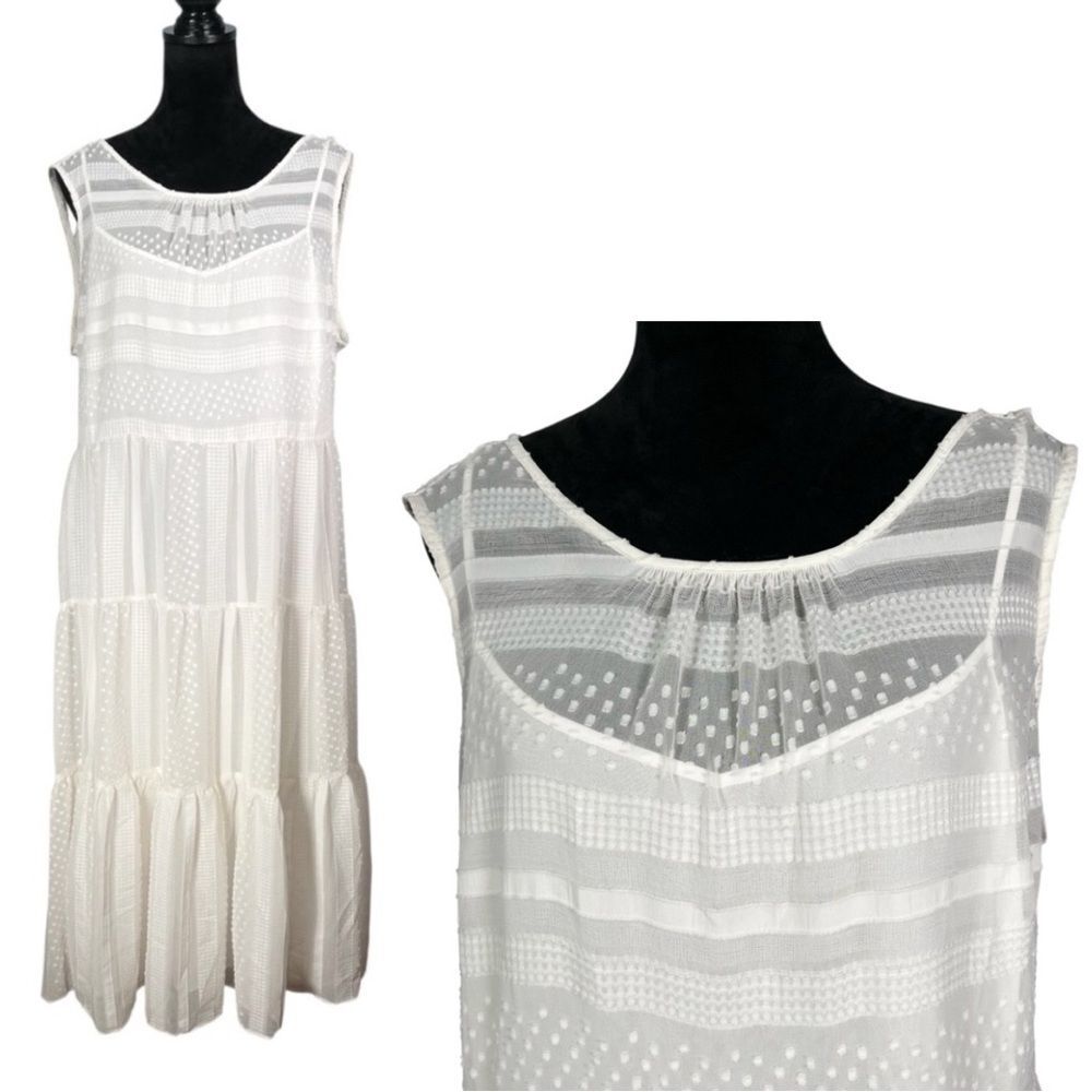 J. Crew White Dress Tiered Peasant Boho Swiss Dot Flowing Summer Wedding XXL